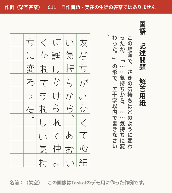 作例(架空答案)C11。実在の生徒の答案ではありません。